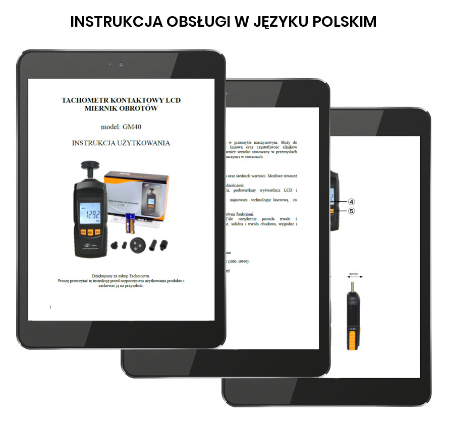 Polska instrukcja do Tachometra Kontaktowego LCD Miernika Obrotów GM40