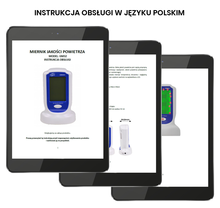 Polska instrukcja do Miernika Jakości Powietrza LCD PM2.5-10 GM32