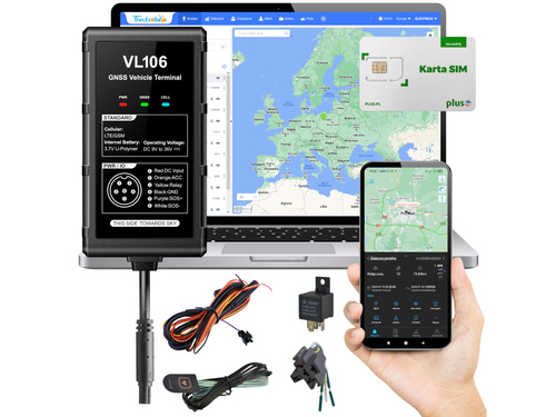 Lokalizator GPS 4G/2G, INS, auta, odcięcie paliwa (VL106) + Karta Plus + Serwis Tracksolid Pro na 1 rok