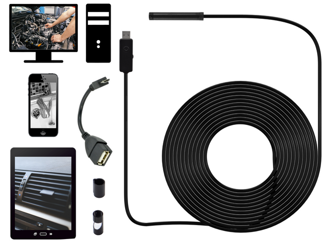 Endoskop wodoodporny kamera inspekcyjna 10m 7mm USB sztywny