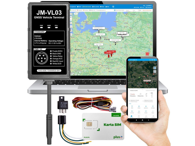 Lokalizator GPS 4G/2G, samochodowy, odcięcie ACC (VL03) + Karta Plus + Serwis Tracksolid Pro na 10 lat