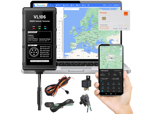 Lokalizator GPS 4G/2G, INS, auta, odcięcie paliwa (VL106) + Karta Orange + Serwis Tracksolid Pro na 1 rok